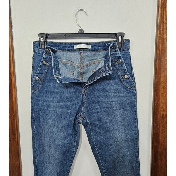 Zara High Rise Skinny Blue Jeans Side Buttons Size 12 Large Stretch - Picture 5 of 6